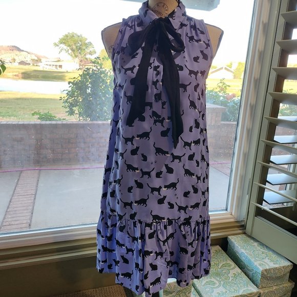kate spade Dresses Kate Spade Periwinkle Dressblack Cat Print 4
